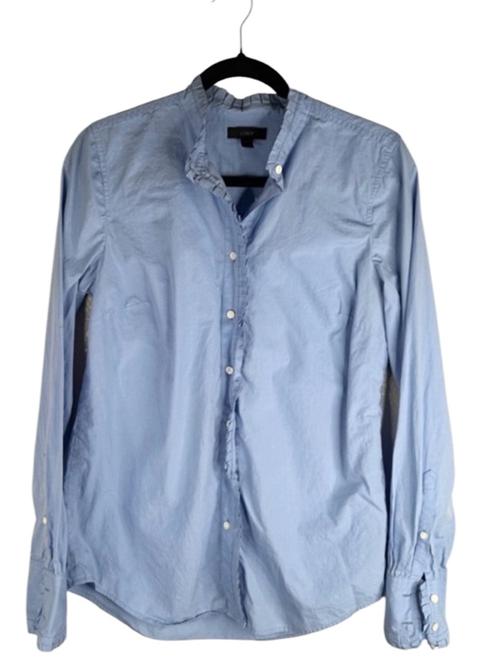 J. Crew Light Blue Ruffle Hem Minimalist Classic Button Down Top Size 6 Tall